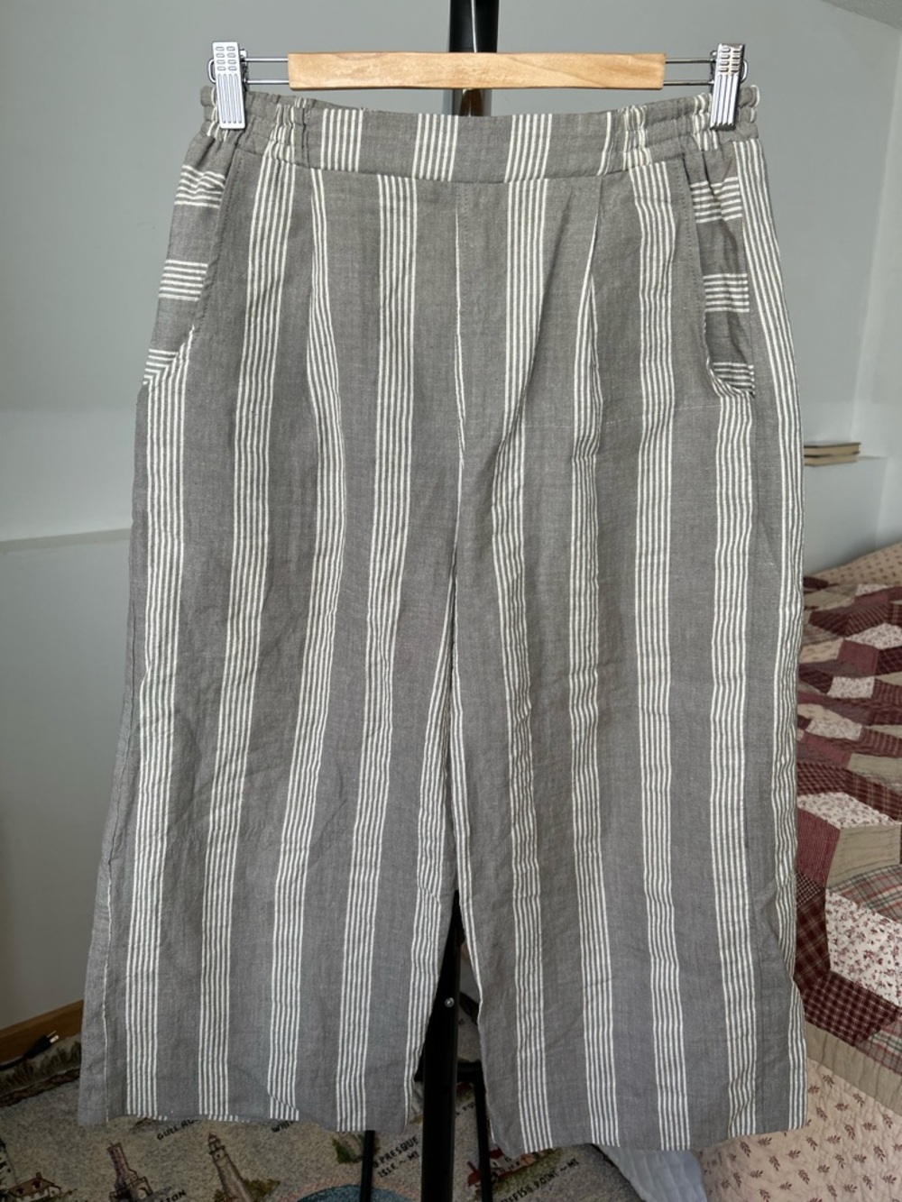 Liz Alig Wide Leg Cropped Pants Cotton Striped
